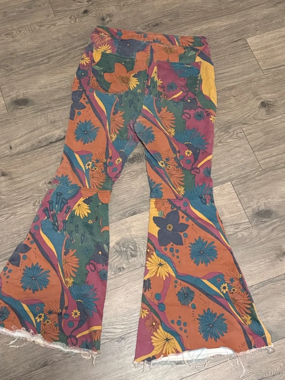 We The Free Floral Patchwork Flare Jeans in Mustard, Teal & Rust - Picture 3 of 4